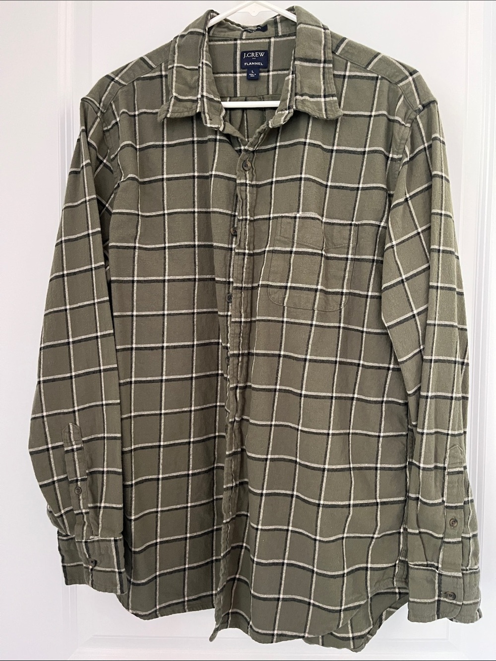 J. Crew Olive Plaid Button-Down Flannel Shirt